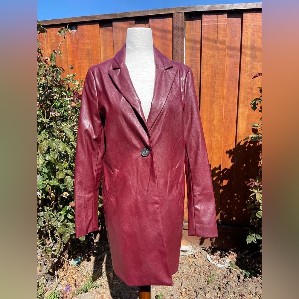 NWT NastyGal Maroon Faux Leather Long Blazer